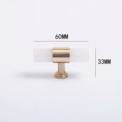 Natural Marble and Crystal T-Bar Cabinet Handles – Modern Brass Knobs for Kitchen, Dresser, and Furniture Pulls