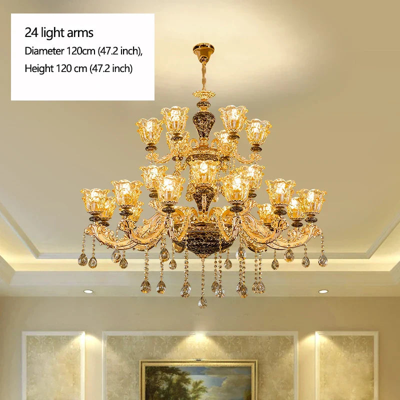 European Style Golden Chandelier - Elegance for Living Rooms, Hotels, Staircases, Villas with Multi-Layer Crystal Luxury