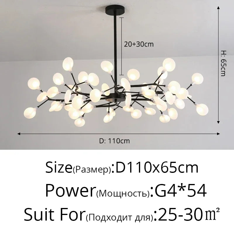 Modern Firefly LED Chandelier - Black and Gold Ceiling Pendant Lamp for Living Room, Bedroom, Hall, and Minimalist Home Decor Indoor Lighting