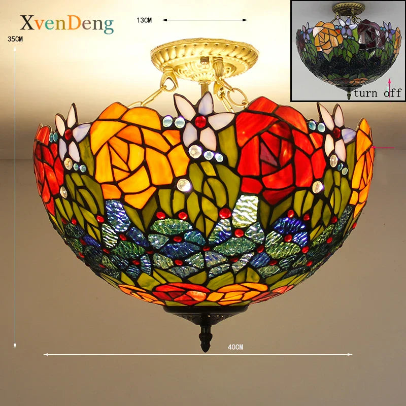 Vintage Mediterranean Tiffany Stained Glass Ceiling Lights - Elegance for Living Rooms, Bedrooms, Kitchens, and More
