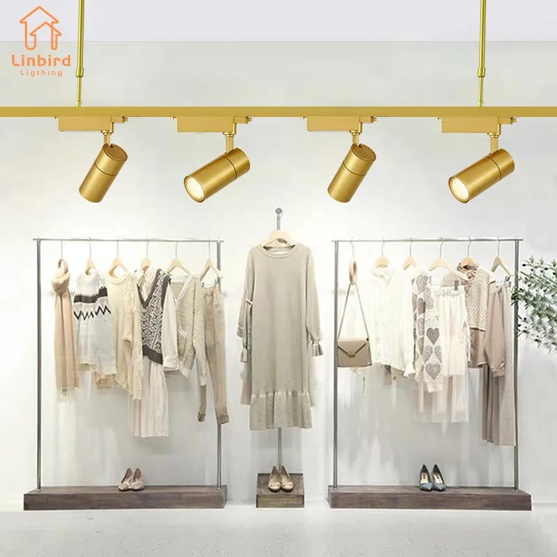 Led Gold Track Light Lamps Golden Tracking Lighting Spot Lights System Rail COB Spotlights For Home Living Clothing Store