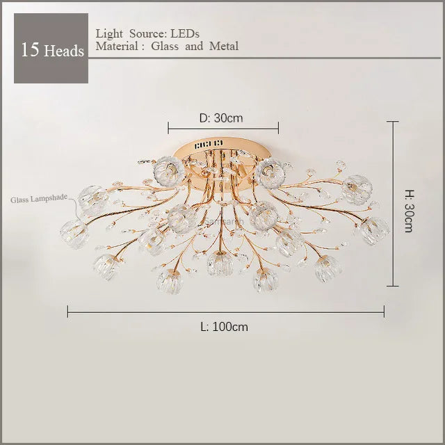 Luxury Dendritic Crystal Ceiling Lamp - Nordic Glass Flower Light Shade LED Chandelier for Bedrooms, Restaurants, Living Rooms, and Bright Decor