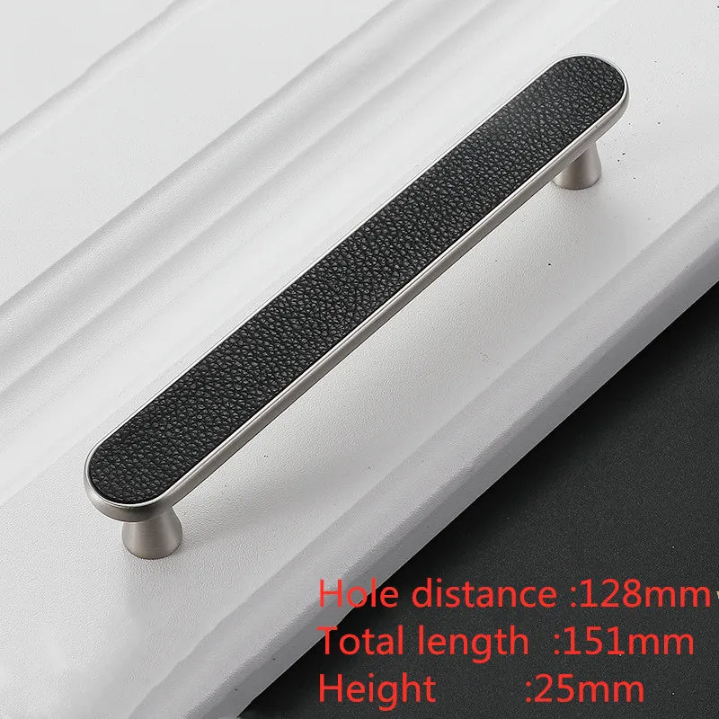 Modern Leather and Zinc Alloy Cabinet Handle – Elegant Drawer Pulls for Kitchen, Wardrobe, and Furniture (96mm)