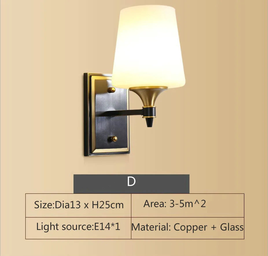 Eleanor - Full Copper American Wall Lamp Bedroom Bedside Lamp European Lighting Modern Simple Living Room Creative Corridor
