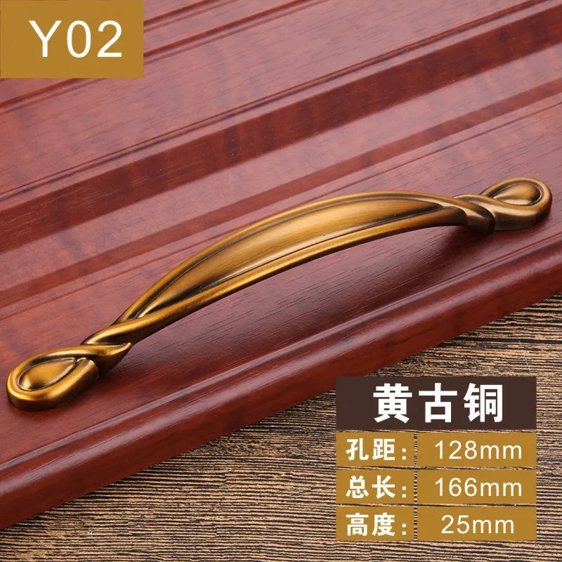 Antique Yellow Bronze Cabinet Handles - Brushed Vintage Drawer Pulls for Kitchen and Wardrobe Doors