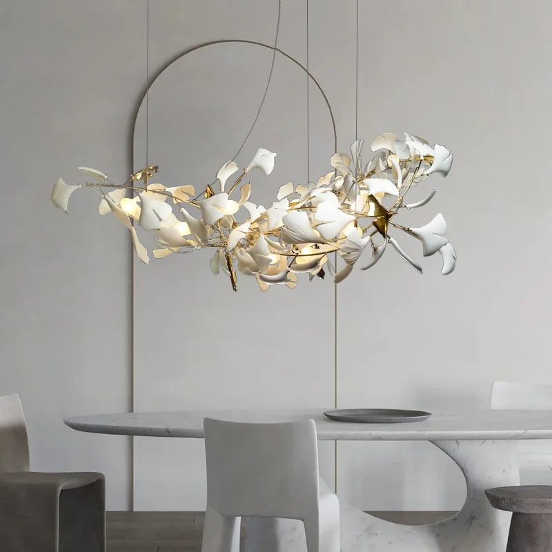 Exquisite Porcelain Leaves Chandeliers - Luxury LED Pendant Lights for Living Room, Bedroom, Hotel, and Restaurant Decor with Ginkgo Branch Lamp Design
