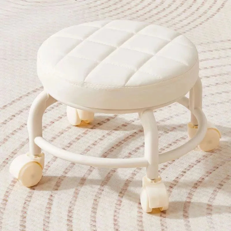 Synthetic Leather Round Stool with Universal Wheels