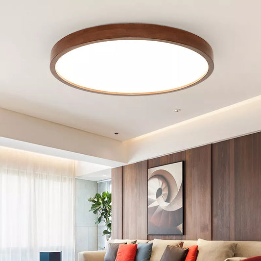 Walnut Ceiling Lamp - Ultra-thin Round Wood Design - Nordic Chandelier for Bedroom, Study, Balcony, and Corridor Lighting