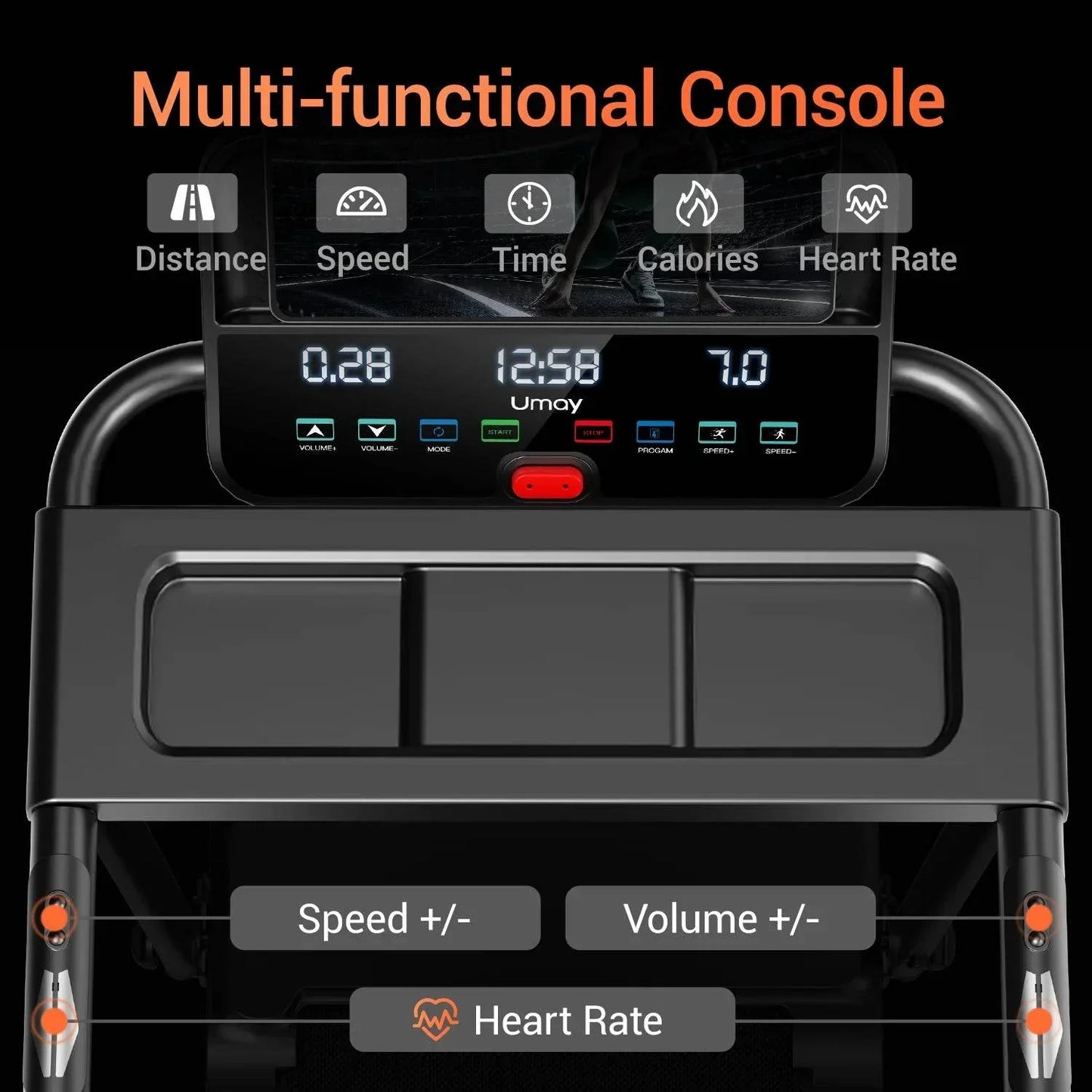 3.0HP Brushless Foldable Home Treadmill with 300LB Capacity