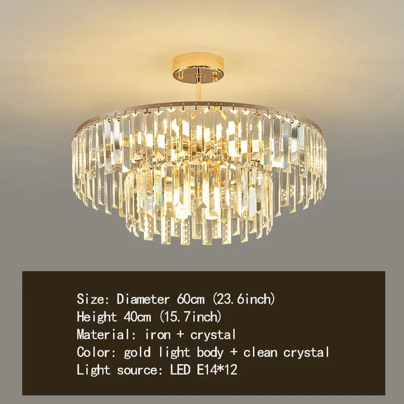 Elegant Modern Crystal Gold Chandelier - Round Smoked Gray Crystal Design - Perfect for Luxury Living Rooms and Bedrooms