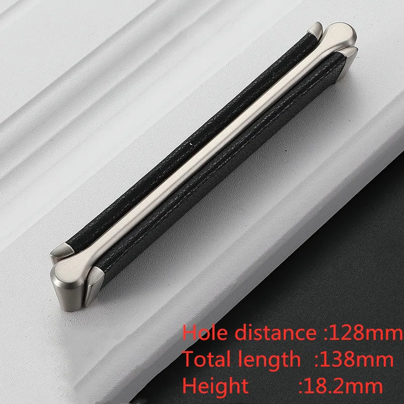 Modern Leather and Zinc Alloy Cabinet Handle – Elegant Drawer Pulls for Kitchen, Wardrobe, and Furniture (96mm)