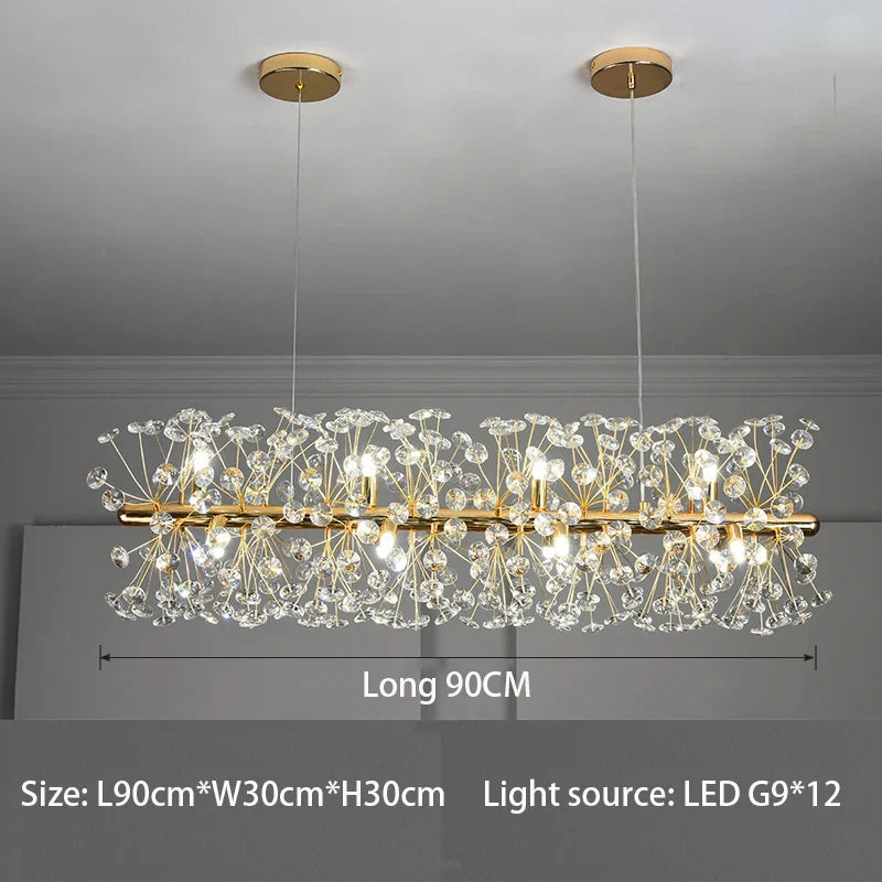 Elegant Modern Gold K9 Crystal Hanging Chandelier - A Luxury LED Fixture for Living and Dining Spaces