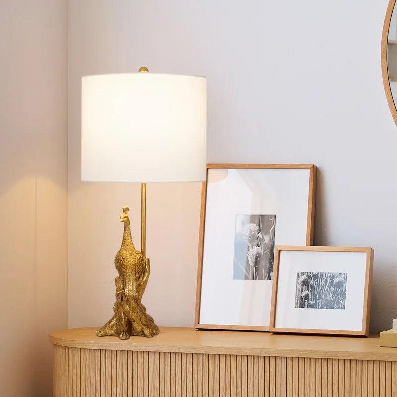 American Retro Peacock LED Table Lamp - Elegant Decorative Desk Lamp for Bedroom, Office, and Hotel
