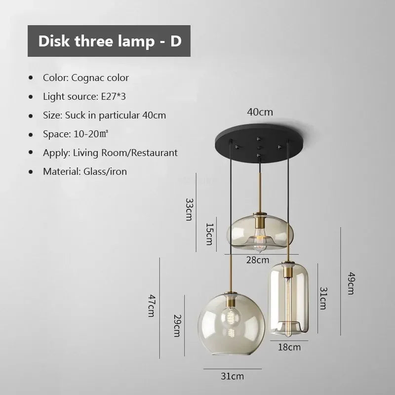 Nordic Glass LED Pendant Light - Versatile Single/Multi Head Chandelier for Home Decor