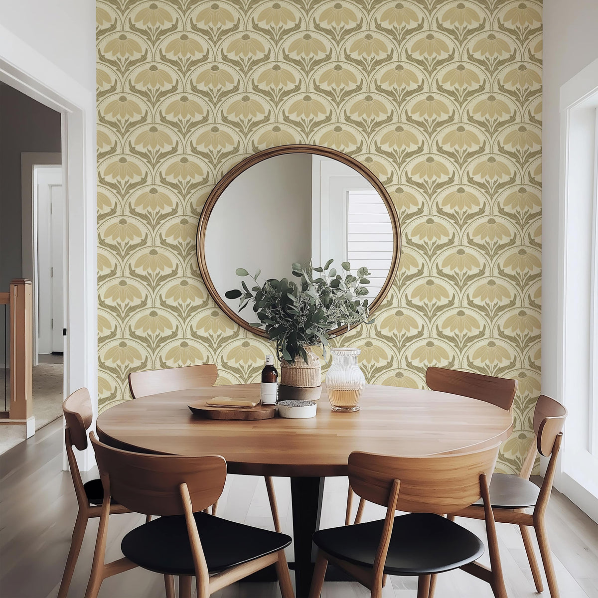 Scalloped Coneflower Wallpaper - Vintage Floral Elegance