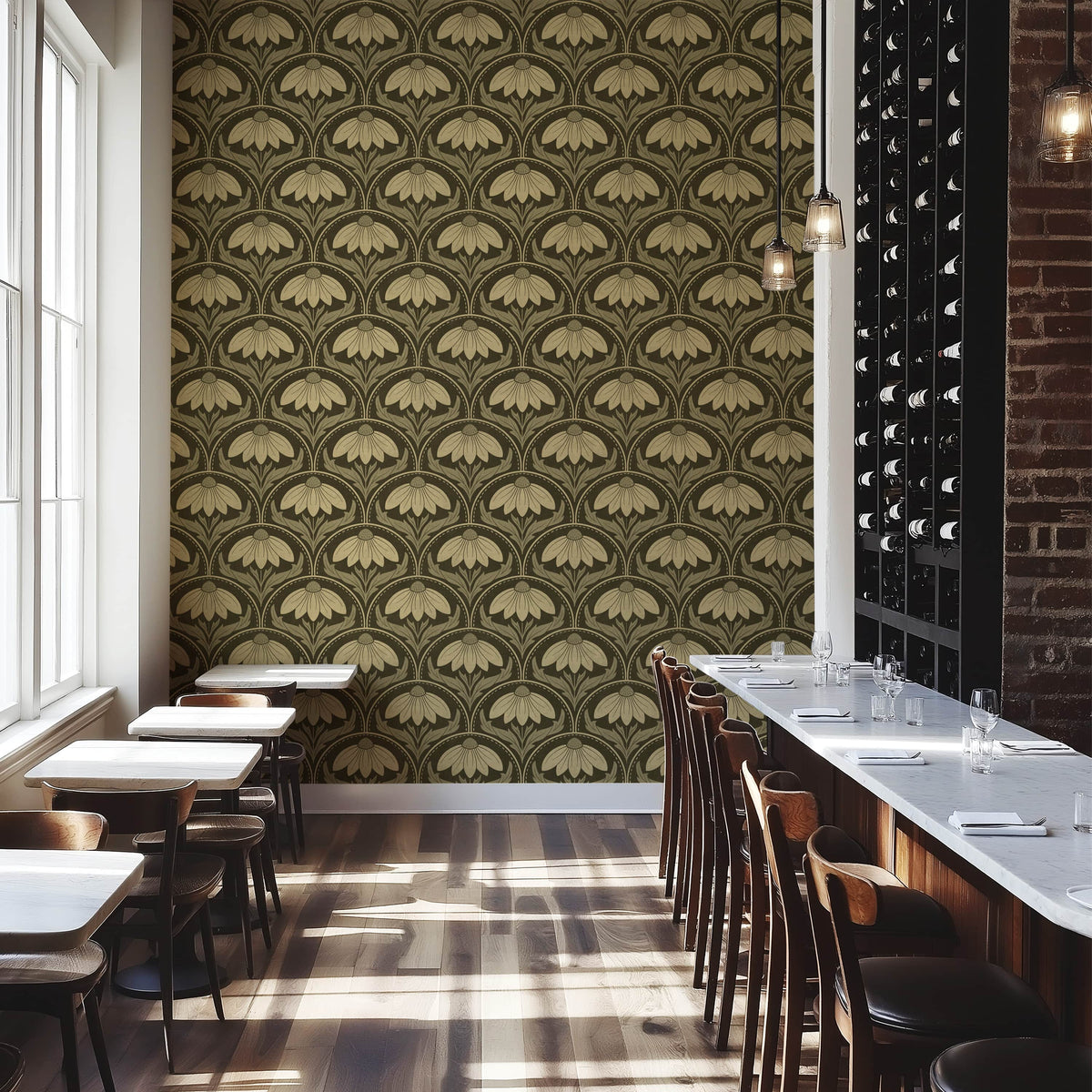 Scalloped Coneflower Wallpaper - Vintage Floral Elegance