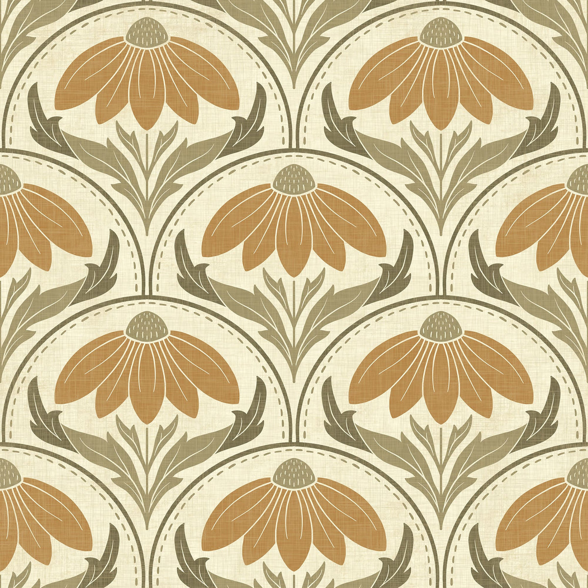 Scalloped Coneflower Wallpaper - Vintage Floral Elegance