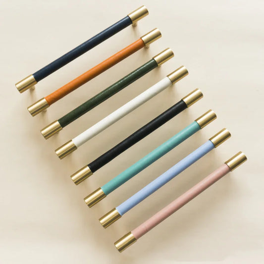 Solid Brass and Leather Cabinet Handles – Available in 15 Leather Colors