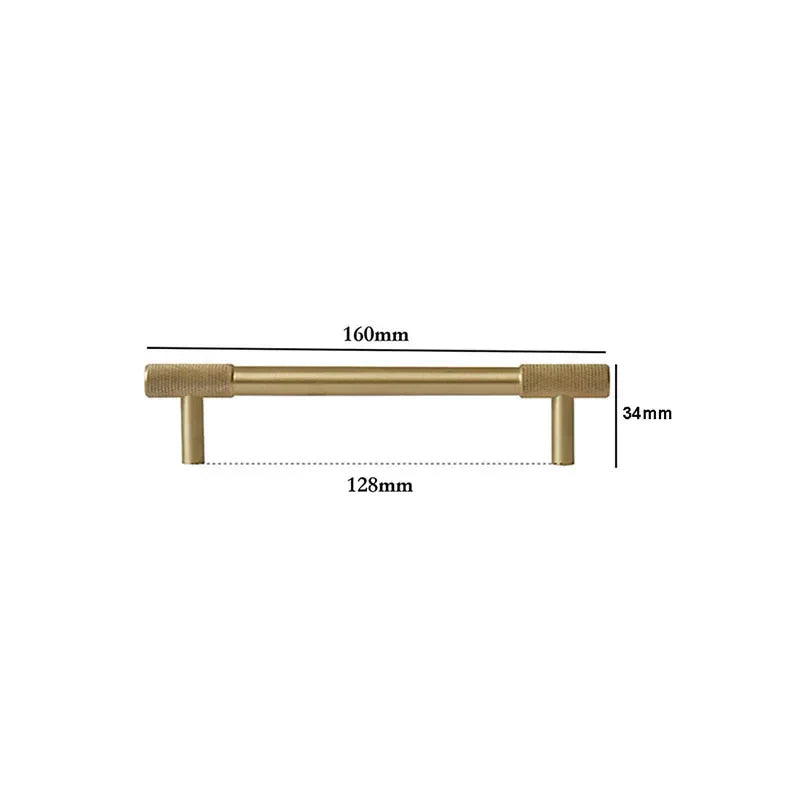 Solid Brass Knurled Cabinet Handles – Satin Gold Long Wardrobe Bar Pulls and Drawer T-Bars