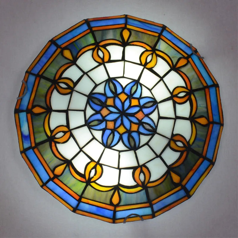 European-Style Tiffany Round Glass Ceiling Lights - Elegant Illumination for Restaurants, Corridors, Bedrooms, and More