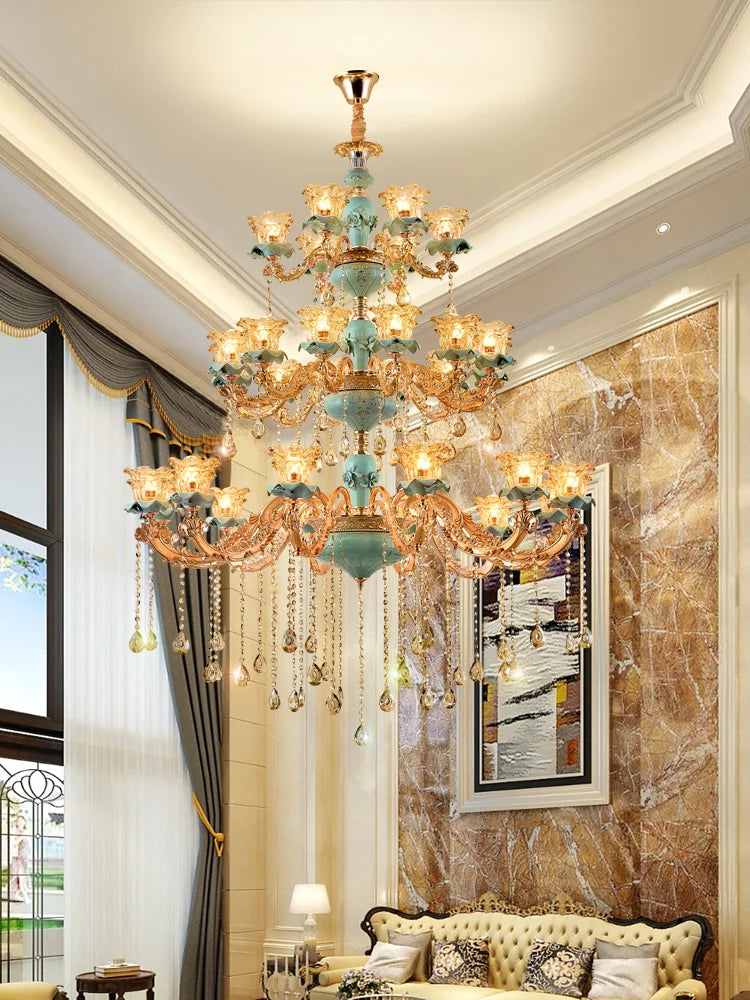 European-Style Duplex Building Chandelier - Elegance for Living Rooms, Hotels, and Ceramic Staircases