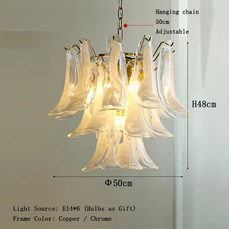 Elara White Petal Glass LED Chandelier for Staircase & Villa Décor