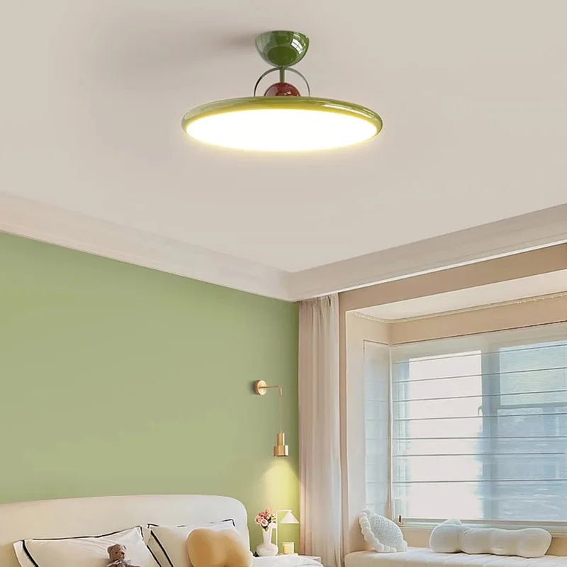 Nordic LED Ceiling Light - Cream Iron Flying Saucer Lamp for Living Room, Bedroom, Study Room, and Hallway