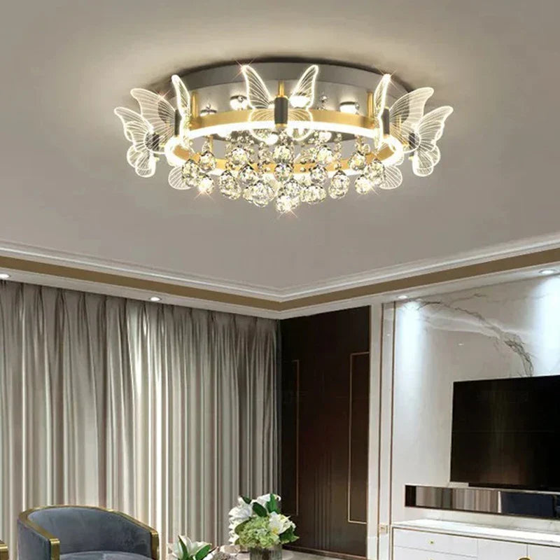 Cartoon Children's Room Crystal Ceiling Light - Butterfly Chandelier and Balloon LED Bedroom Light for Girl's Room