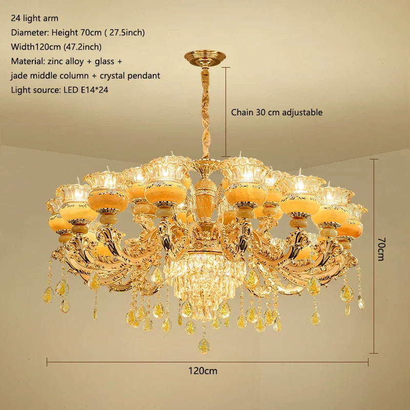 Elegant European Style Crystal Chandelier - A Luxurious Jade-Inspired Main Lamp for Living Rooms, Bedrooms, and Hallways