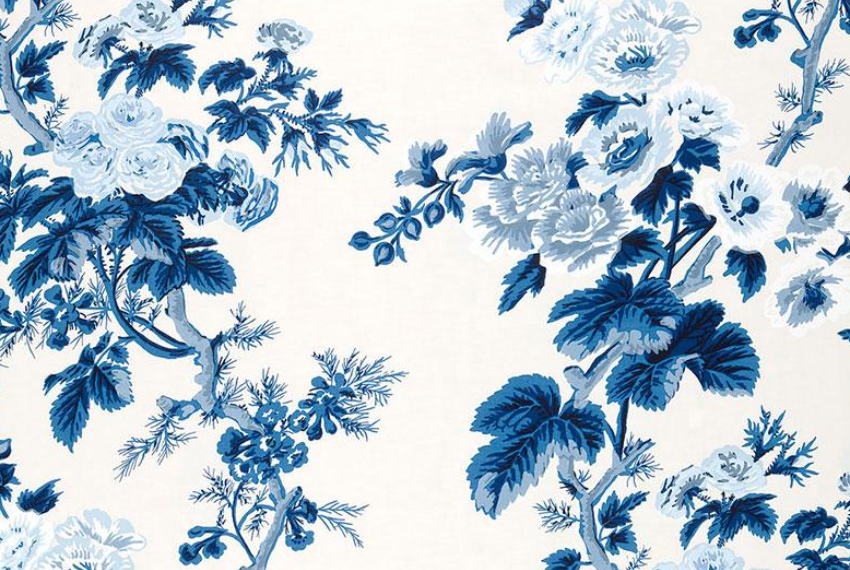 Pyne Hollyhock Pillow Cover in Indigo Blue, Schumacher Textiles