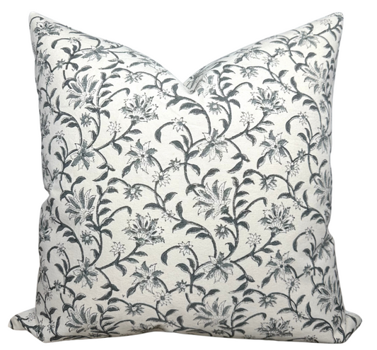 Vina Floral Print Pillow Cover in Indigo