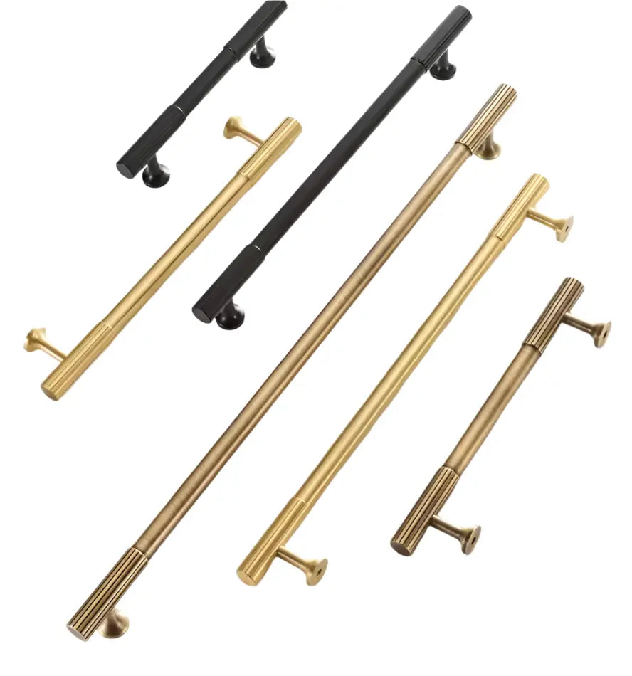 Satin Brass Textured Solid Brass Cabinet Handles & Knobs – Modern Brass Cabinet Hardware