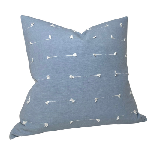 Teton Embroidered Pillow Cover in Sky Blue, Schumacher Textiles