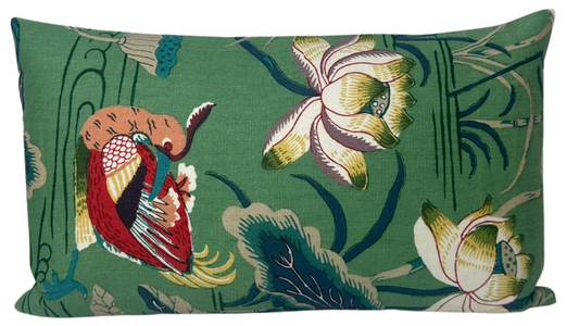 Lotus Garden Pillow Cover in Jade, F. Schumacher Textiles