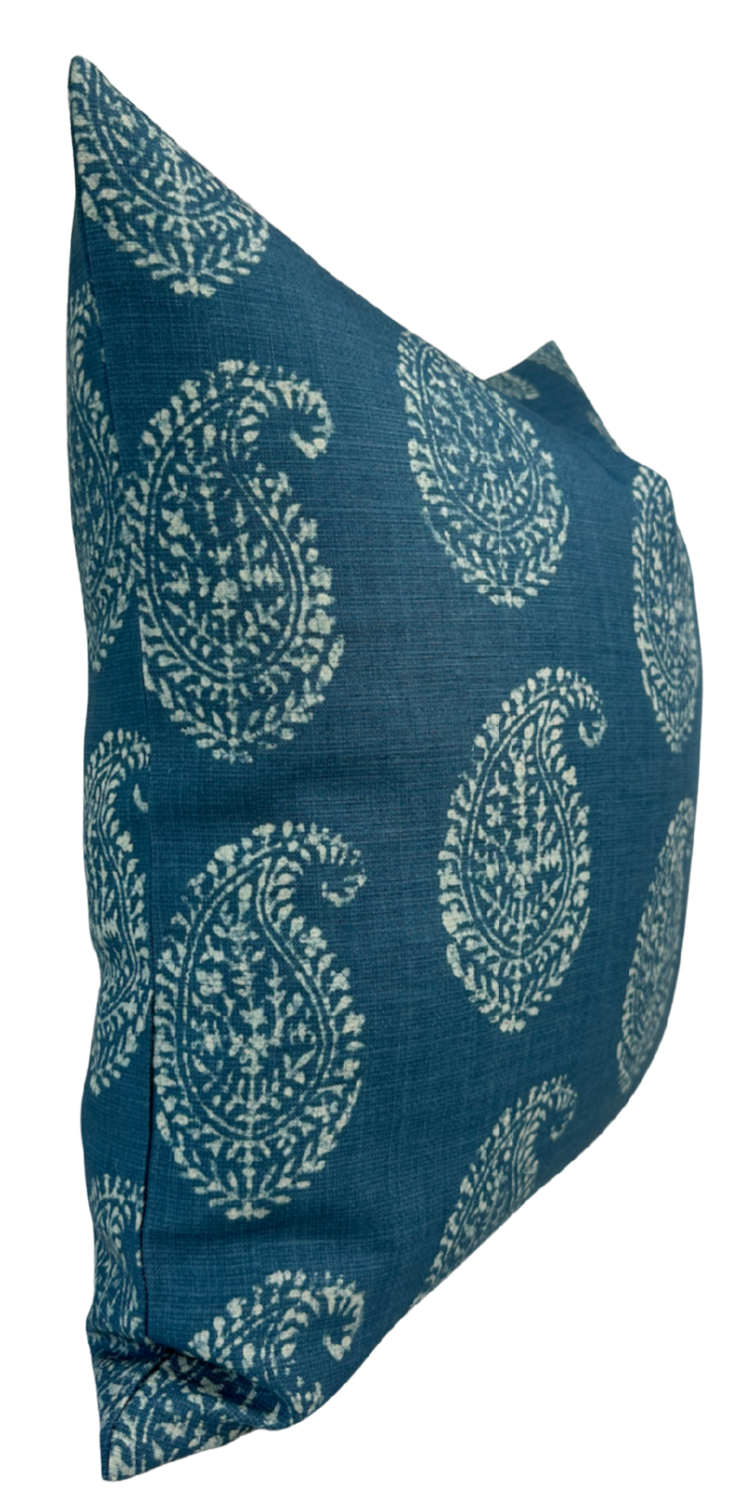 Kashmir Paisley Floral Pillow Cover in Indigo Blue, Peter Dunham Textiles