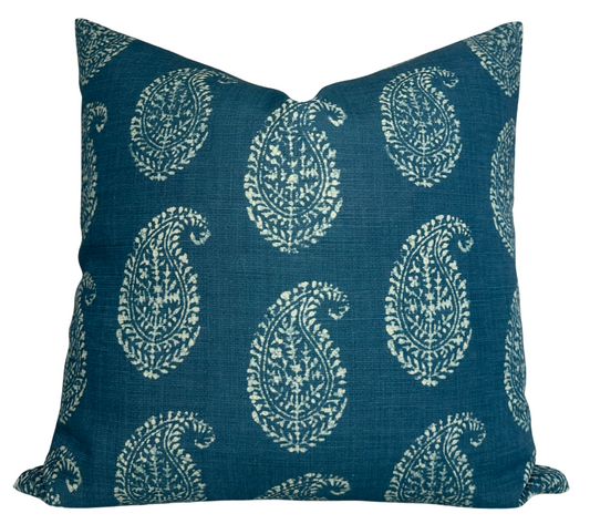 Kashmir Paisley Floral Pillow Cover in Indigo Blue, Peter Dunham Textiles