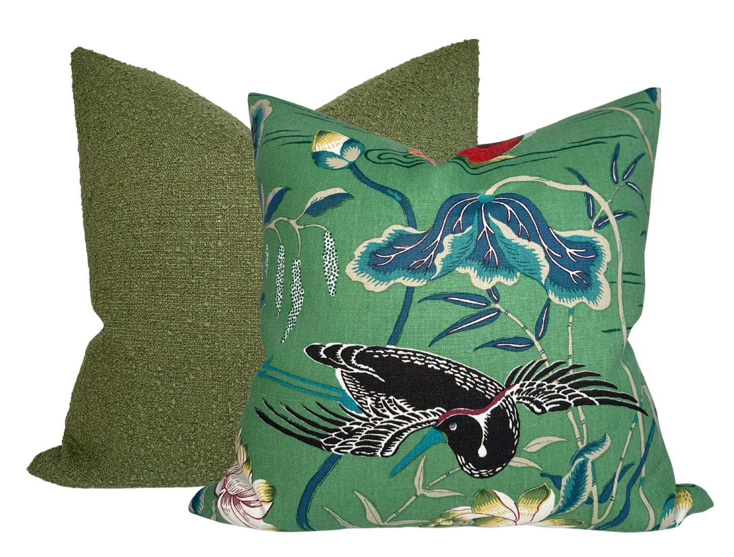 Lotus Garden Pillow Cover in Jade Green, Schumacher Textiles