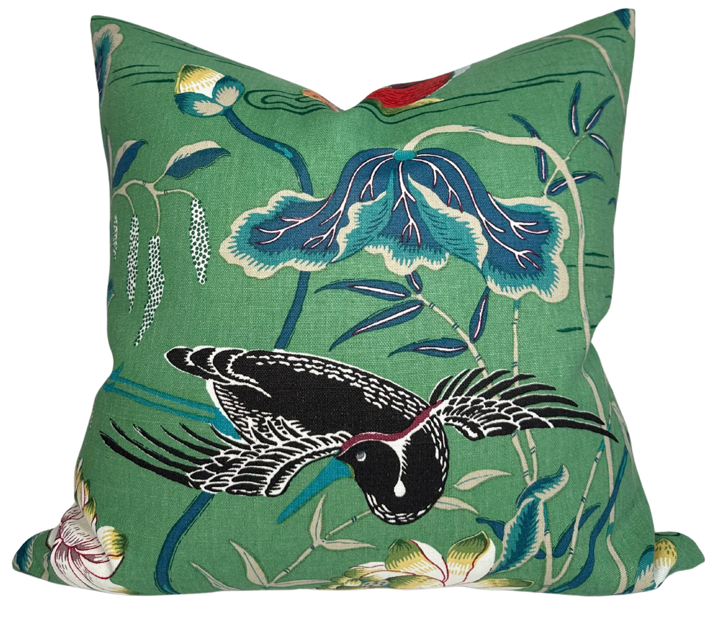 Lotus Garden Pillow Cover in Jade Green, Schumacher Textiles