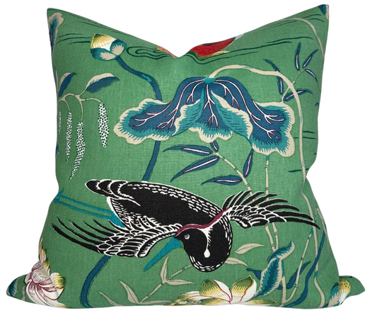 Lotus Garden Pillow Cover in Jade Green, Schumacher Textiles