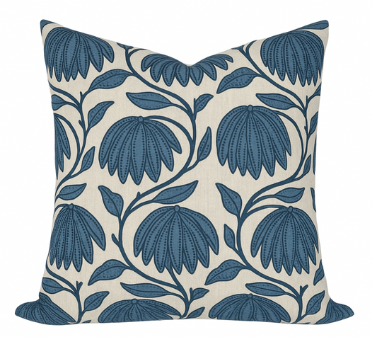 Desert Floral Pillow Cover in Mineral Blue