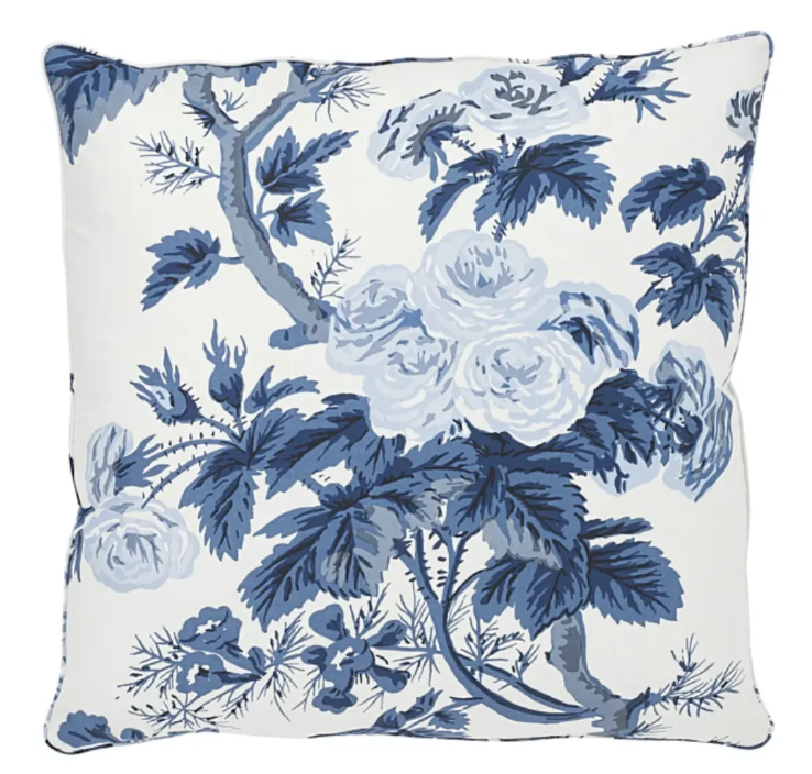 Pyne Hollyhock Pillow Cover in Indigo Blue, Schumacher Textiles