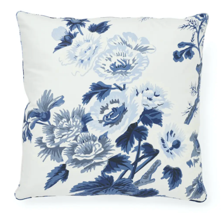 Pyne Hollyhock Pillow Cover in Indigo Blue, Schumacher Textiles