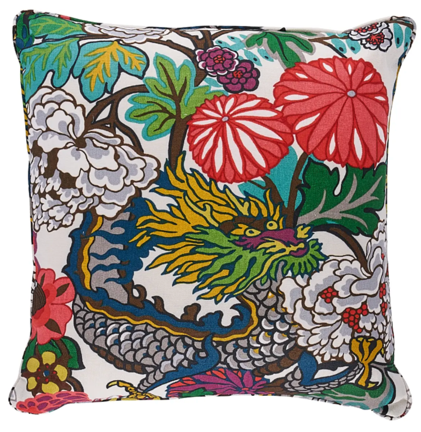 Chiang Mai Dragon Pillow Cover in Alabaster, Schumacher Textiles