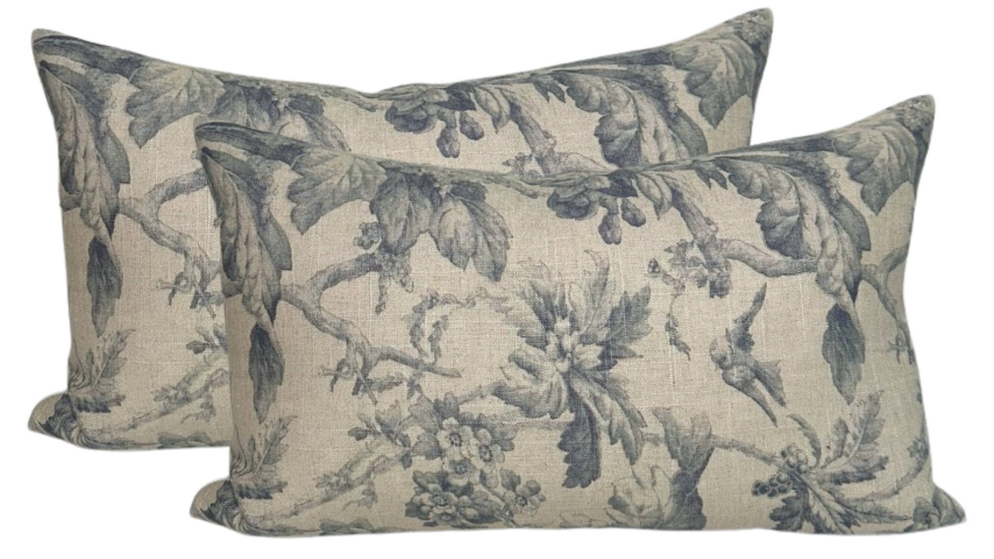 Lita Floral Print Pillow Cover in Blue