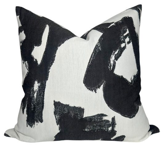 Brushstrokes Pillow Cover in Ebony, Indoor Outdoor Pillows