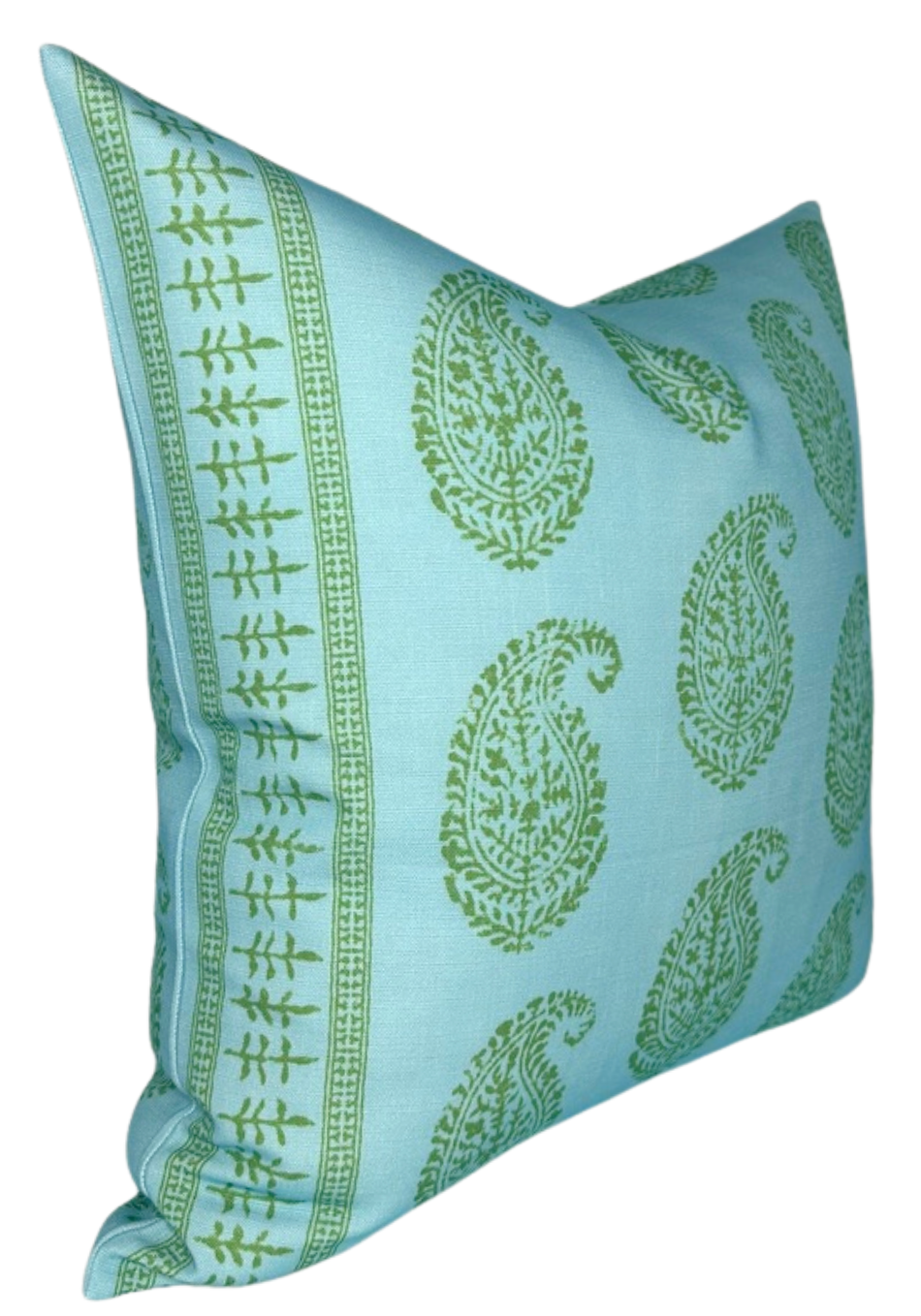Kashmir Paisley Floral Pillow Cover in Green and Blue, Indoor/Outdoor Pillows, Peter Dunham Textiles