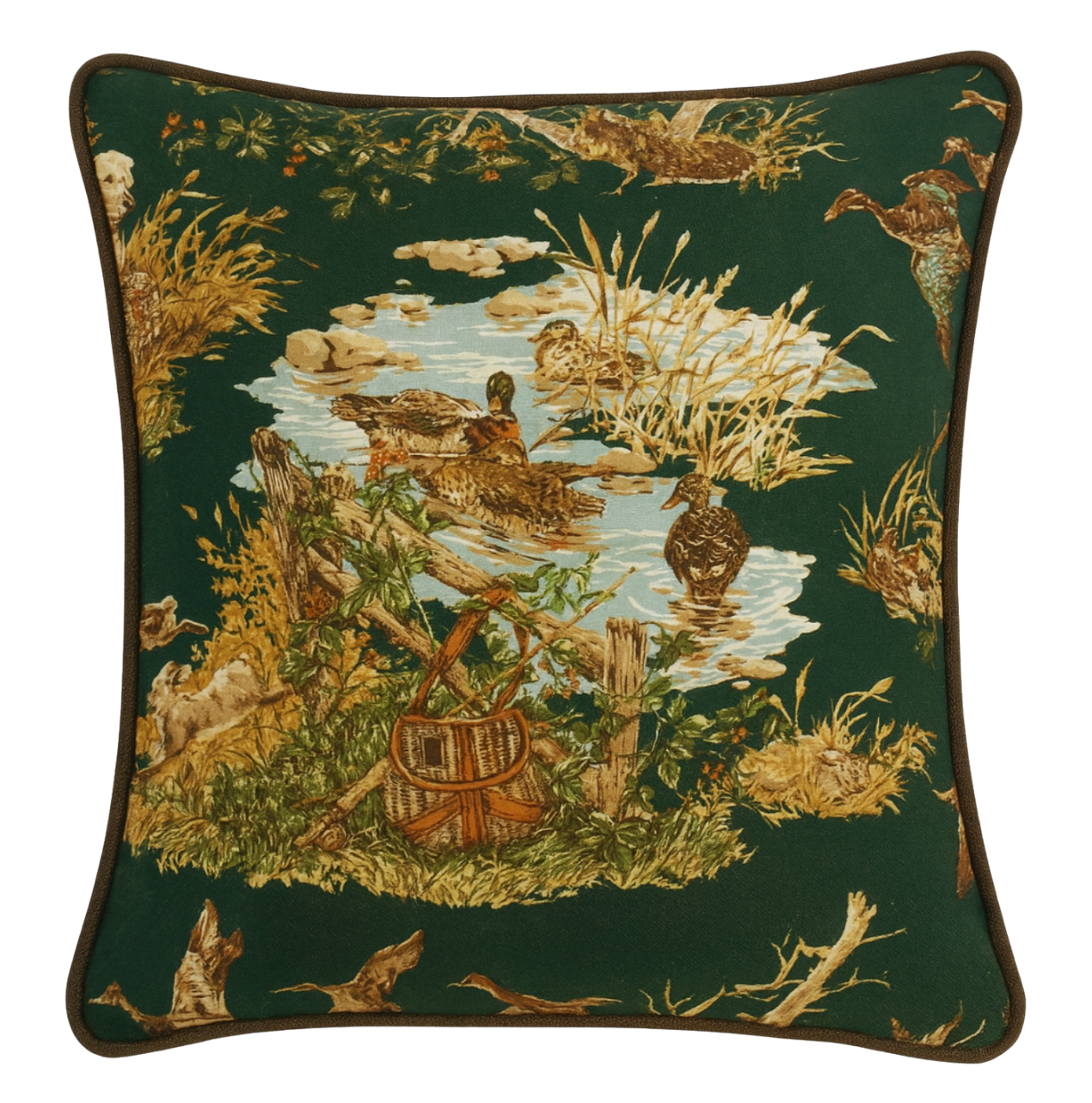 Dog and Duck Pillow Cover in Verdant, Schumacher Textiles