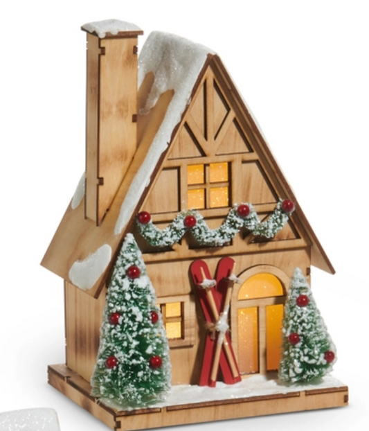 9" LIGHTED LODGE HOUSE