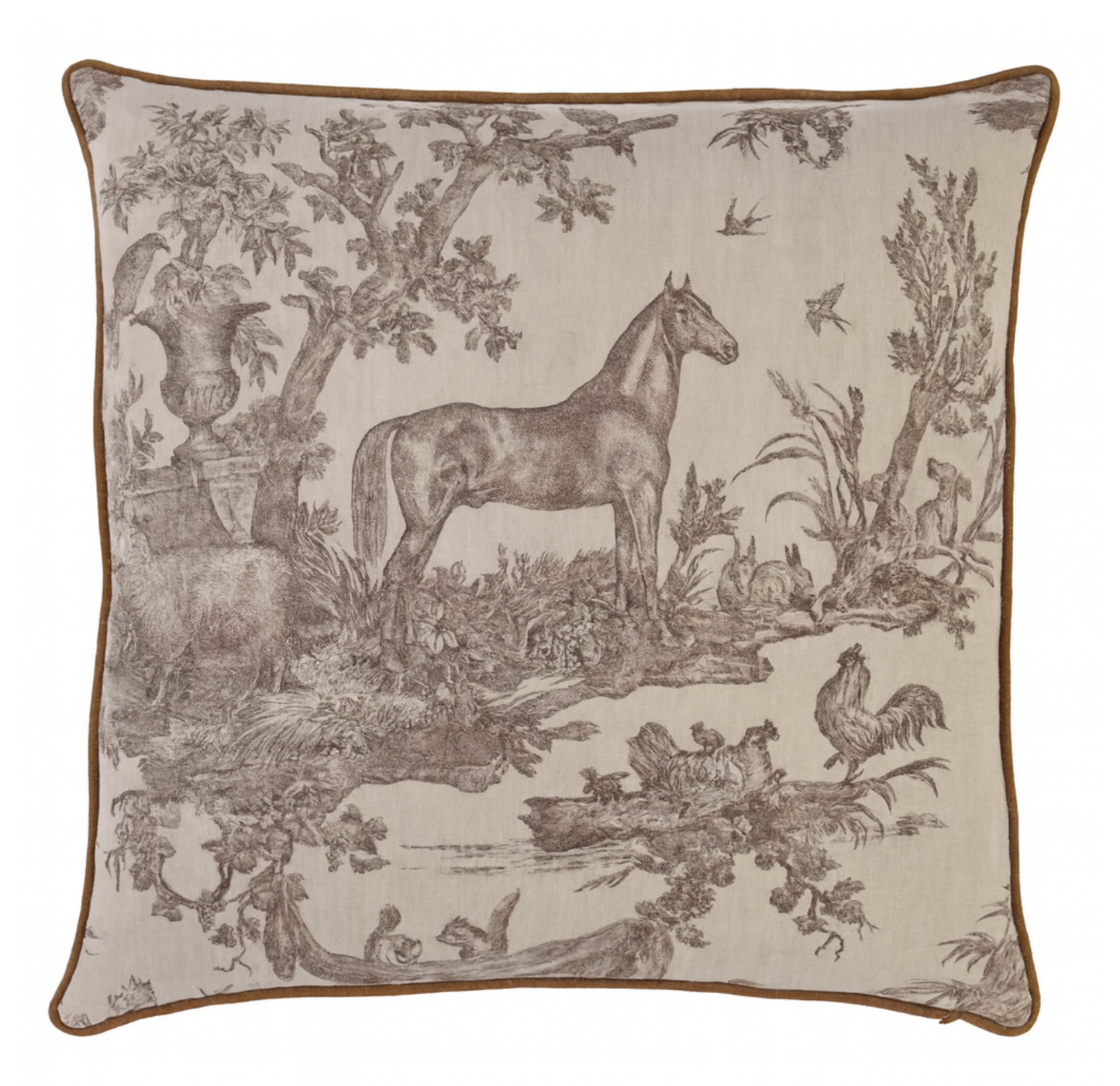 Western Toile Pillow Cover in Sepia Brown, Schumacher Textiles