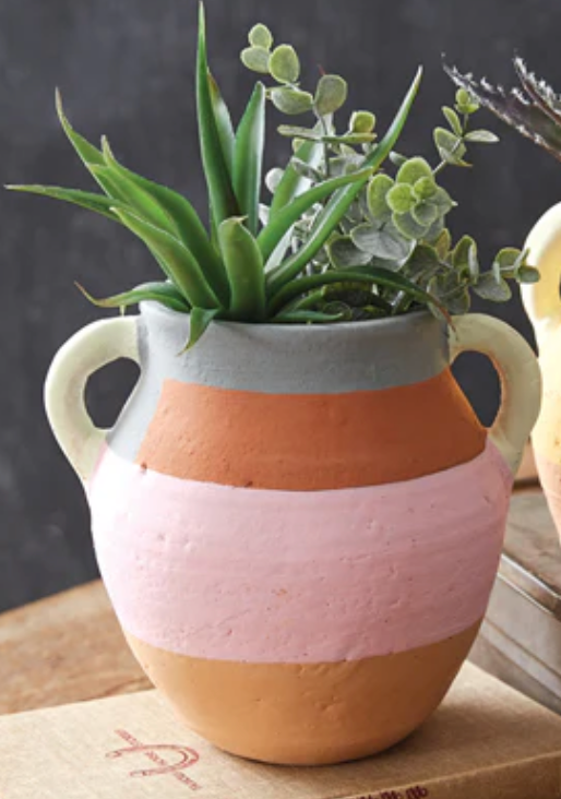 Color Blocked Terra Cotta Vase